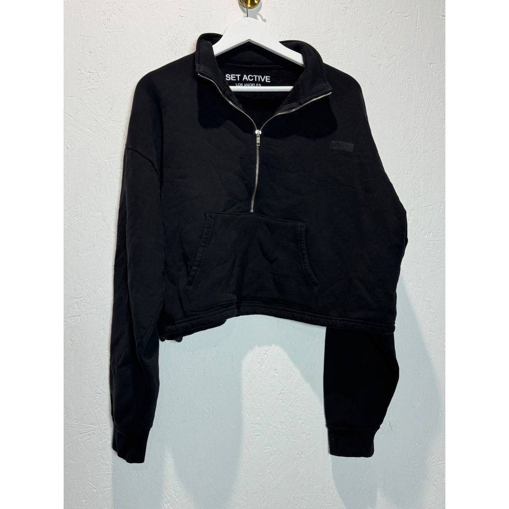 Set Active Heavyweight Sweat Half Zip Pullover Sweatshirt Black Large